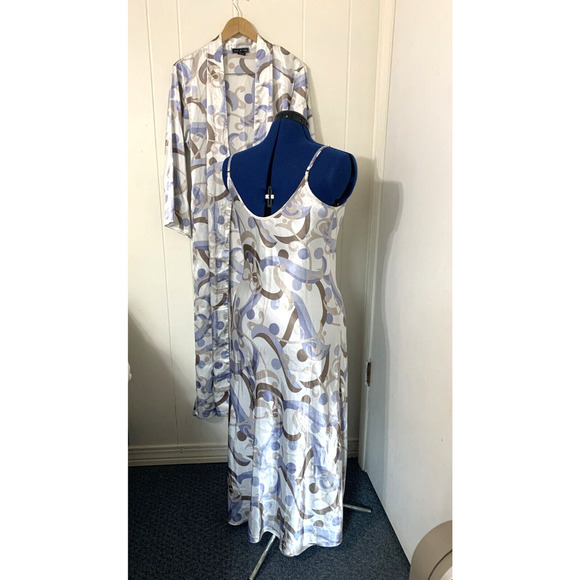 Halston Chifon Gown and Robe Matching Set Size Med Graphic Romantic Vacation - Picture 5 of 11